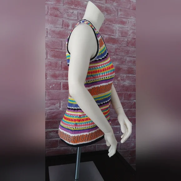 Trina Turk Crochet Sleeveless Tank Sweater Vest Sz S Textured Multicolor Stripes - Picture 6 of 12